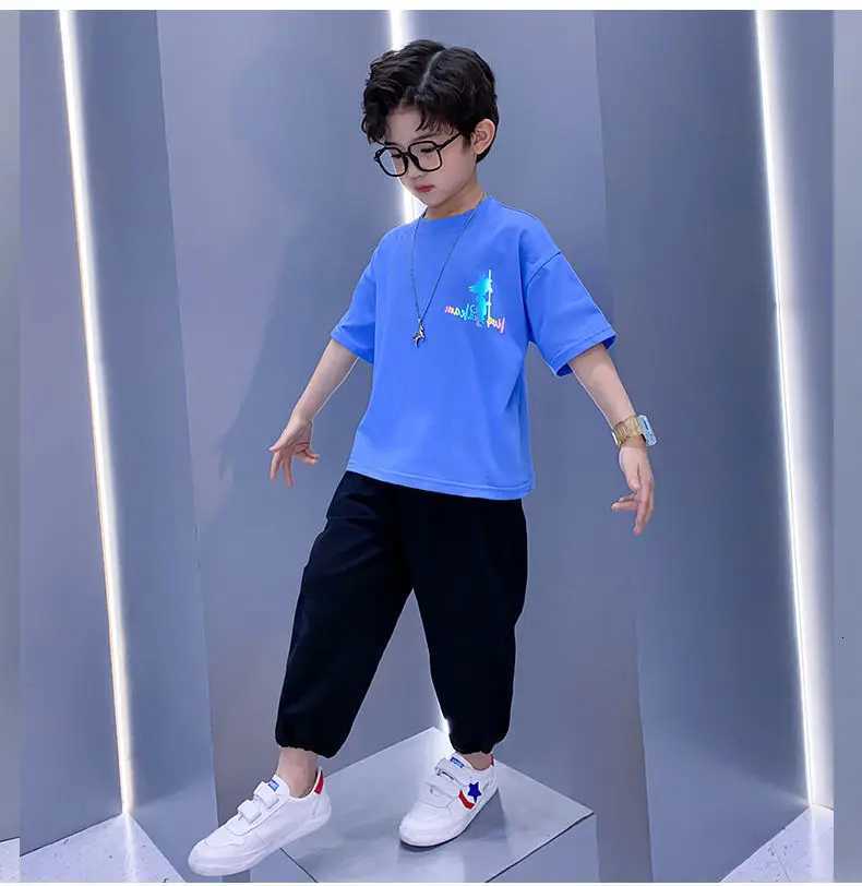Childrens Suit Boys Summer Short Sleeve T-Shirt Pants 2 Piece Teenage Boys Sports Casual Clothes Set 3 5 8 10 12 13 15Y Z250811