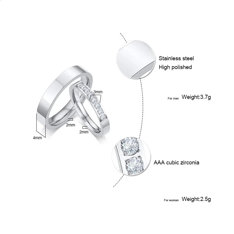 Silver Color Wedding Ring for Men WomenNever Fade Stainless Steel Engagement RingStylish Couple Ring Gift 250805