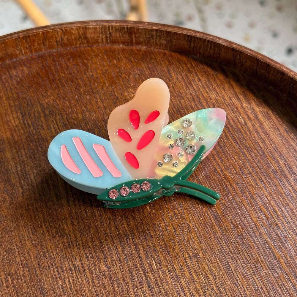 New Korean Version Dot Dia Oil Drop Butterfly Acetate Claw Three Colors High-end Ins Style Elegant Hair Bun Shark Clip