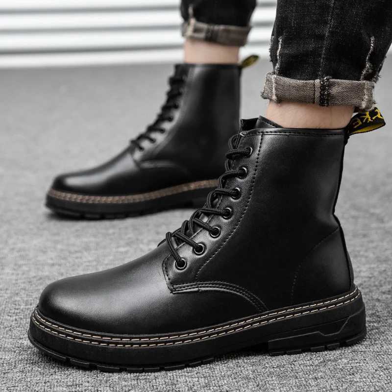 High Top Boots Mens Leather Shoes Fashion Motorcycle Ankle Boots For Men Winter Boots Man Shoes Lace-Up Botas Hombre W250811