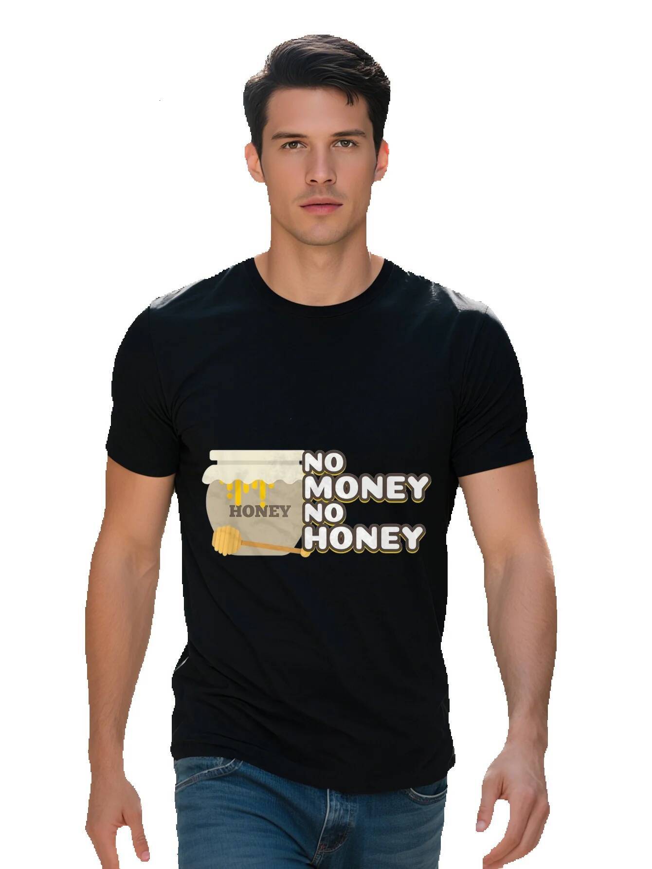 Men s Honey No Money Funny Beekeeper Graphic T-Shirt Cotton Short Sleeve Comfortable Black with Yellow 94e25