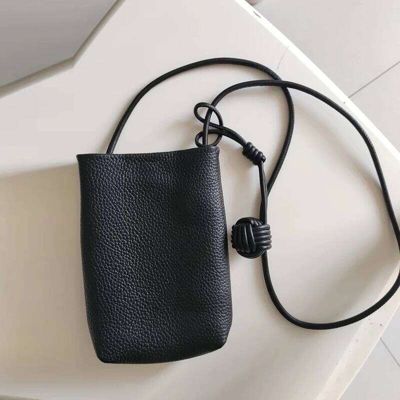 Genuine Leather Sling Mobile Phone Bags For Women Designer Handbags And Purses 2024 New In Braided Ball Pendant Crossbody