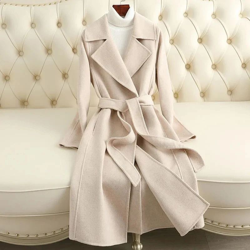 Woolen Coat 100% Wool Women Autumn Winter Fashion Cashmere Woolen Jacket Long Coat Streetwear Camel Black Outerwear Female 250805