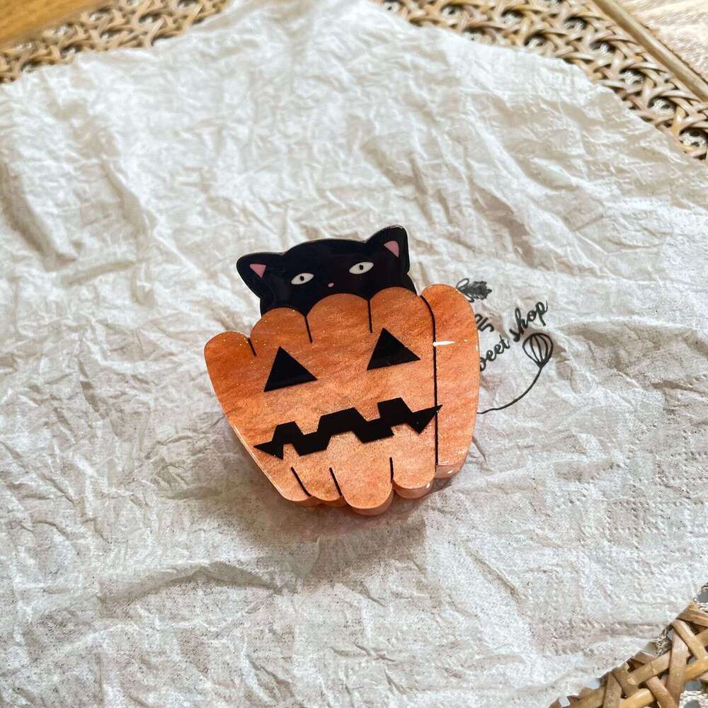 Halloween Pumpkin Acrylic Claw Magic Hat Cartoon Bat Back of Head Hair Accessory for Women