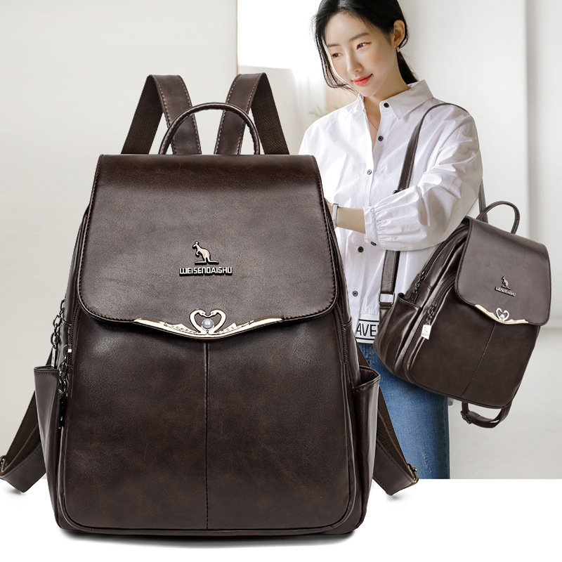 New Women's Large Capacity Soft Leather Backpack Travel Fashion Trend Middle-aged Mom Bag ddmymoon