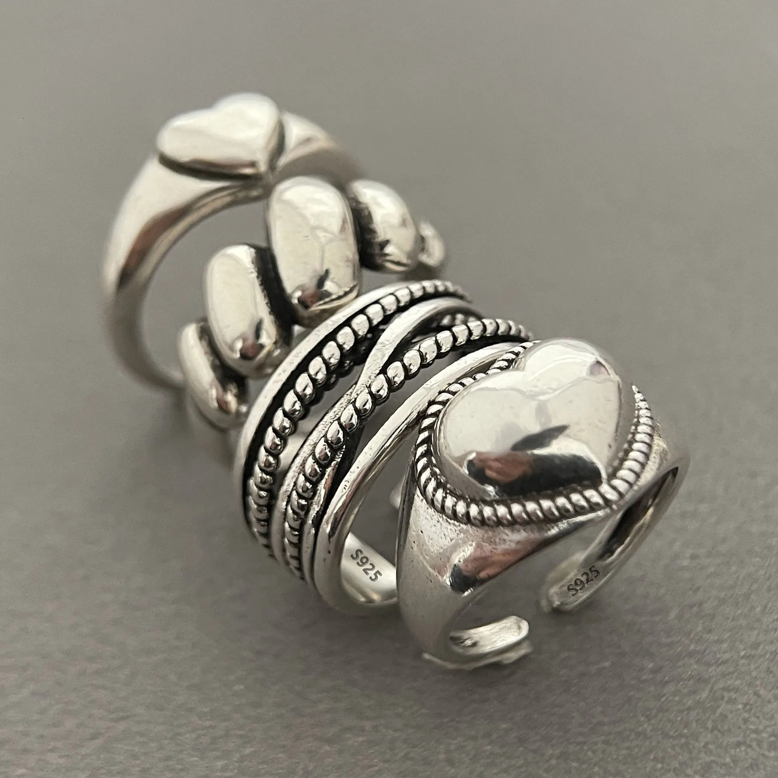 925 Sterling Silver Rings for Women Couple Minimalist Handmade Simple Retro Heart Ring Party Jewelry Gift Prevent Allergy 250805