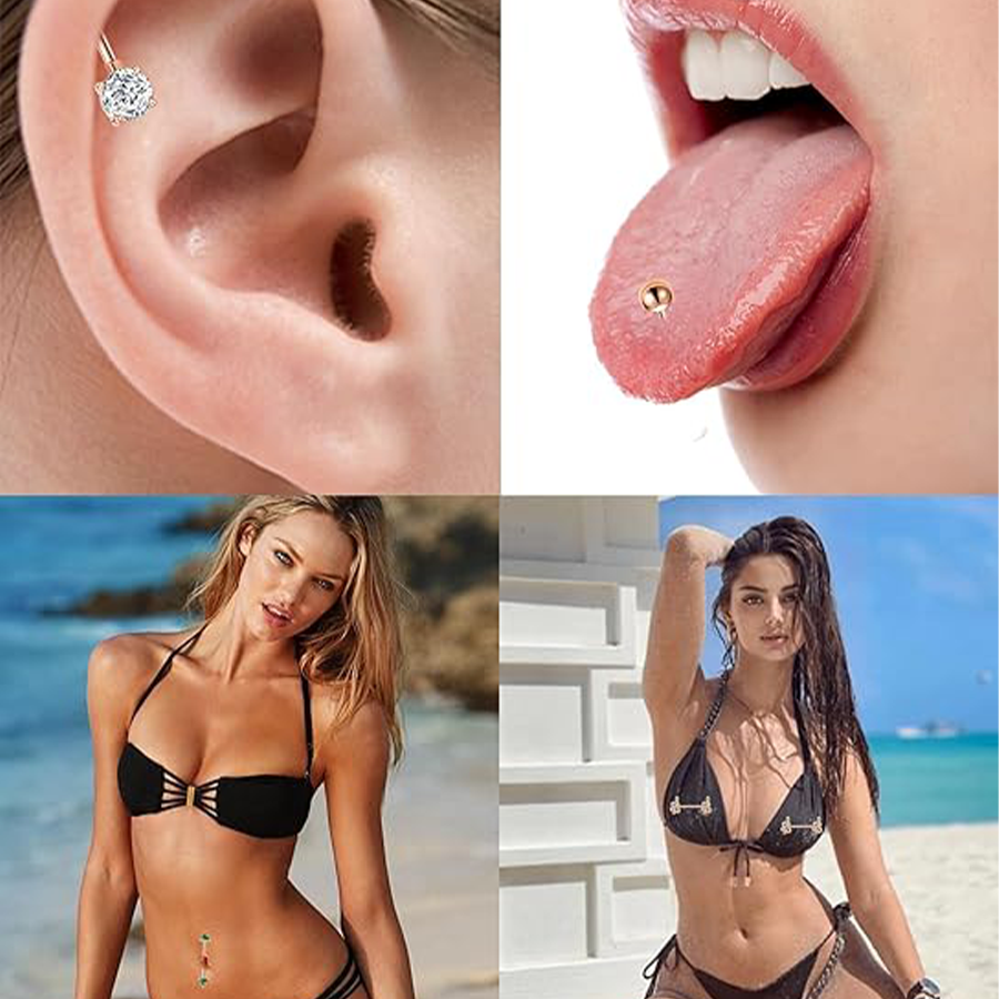 9Pairs Nipple Rings 14G Stainless Steel Heart Butterfly Snake Ball Emerald Triangle CZ Barbell Tongue Rings Set Body Piercing Jewelry for Women 16mm R