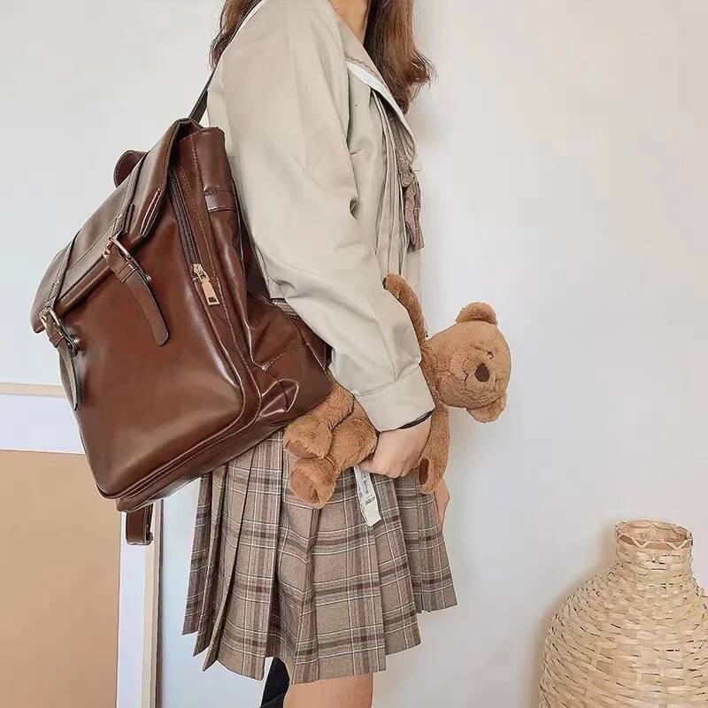JIAERDI Vintage Brown Jk Backpacks Women High Street Preppy Style Pu Leather Mini Backpack Ladies Haruku Casual School Bag New high-quality