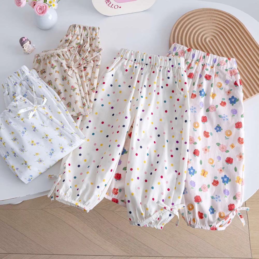 Kids Pants Dotted Floral Anti-mosquito Pants Bunched Lantern Slacks Girls Pants Kids Clothes for 2 To 6 Years