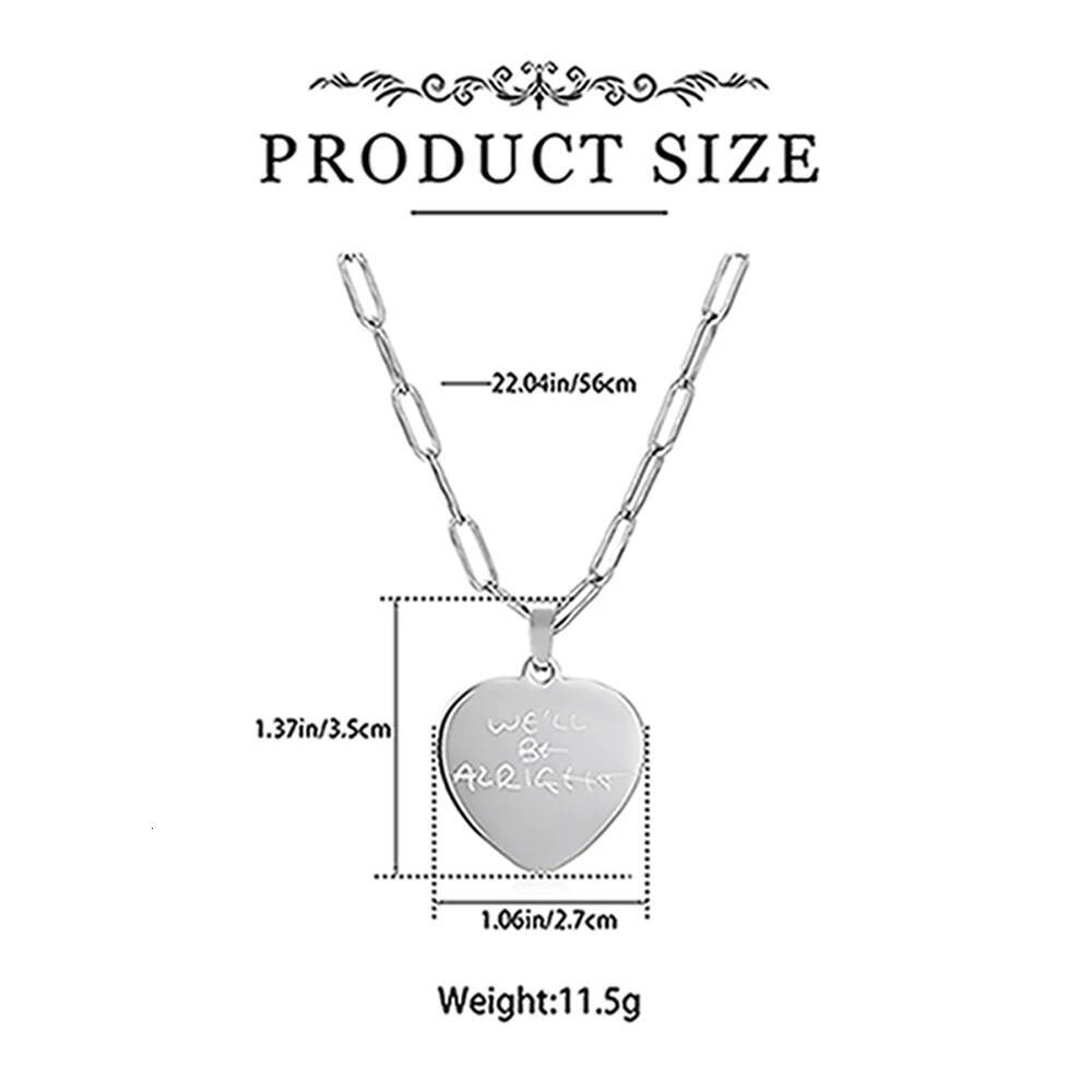 Medsor We Will Be Alright Heart Necklace Stainless Steel Pendant Exquisite Jewelry Accessories Gift for Fans Women Men