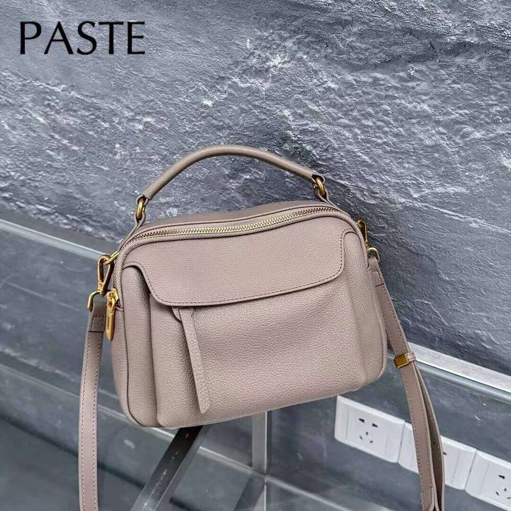Classic Beige Color Multiple Compartments Women Tote Natural Cow Leather Soft Female Shoulder Bag Ladylike Street Handbag