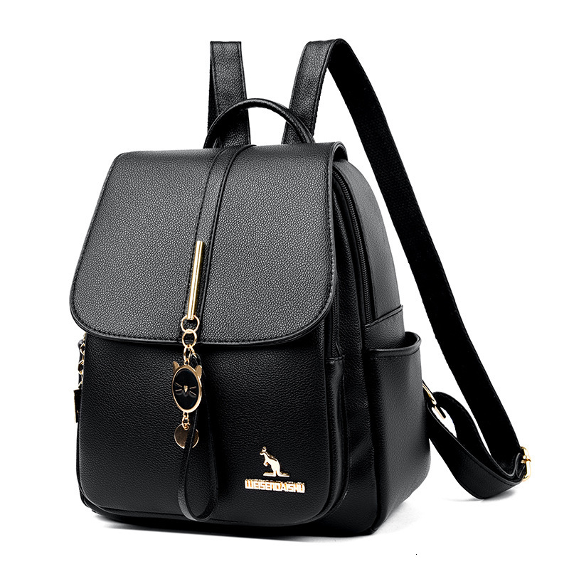New Backpack for Women, Lychee Pattern, Solid Color, Versatile, Large Capacity, High-End PU Daily Backpack, Travel Bag ddmymoon