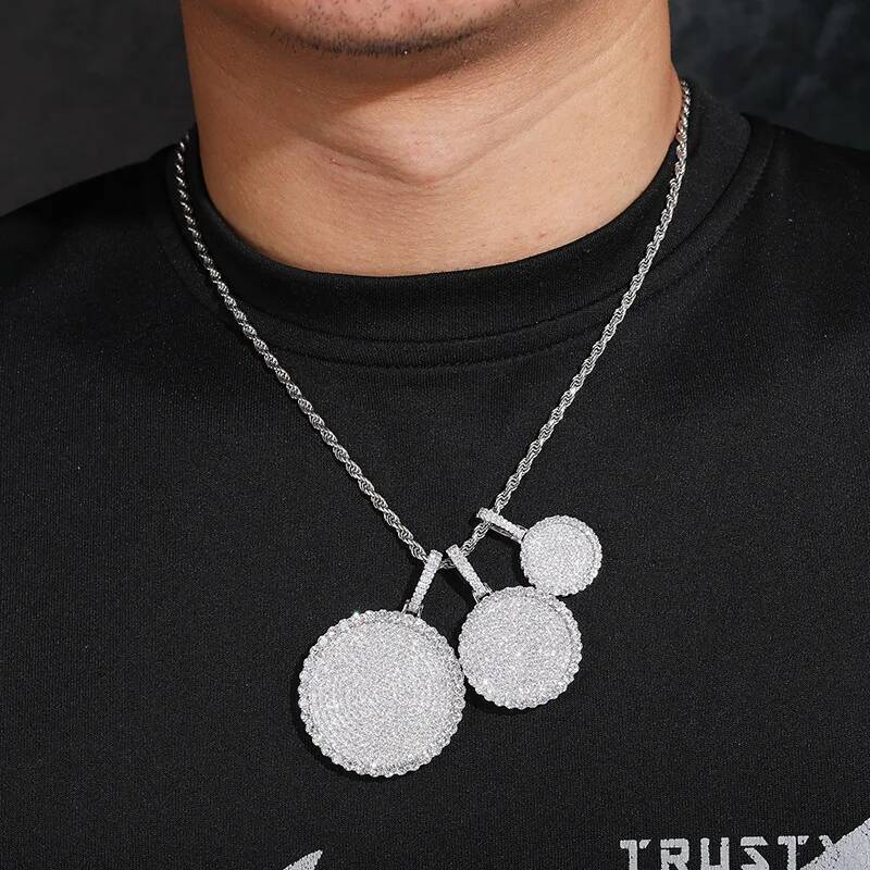Moissanite S925 Sterling Silver Bling Ice Out Round Pendants Necklace for Men HIP Hop luxurious Rapper Jewelry Gold Silver Color