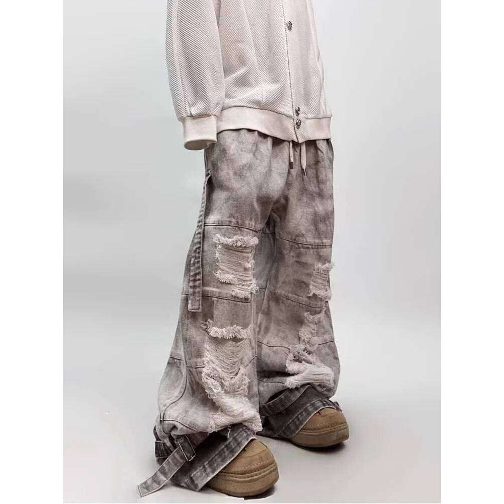 2025 Ropa Y2K Grunge Streetwear Vintage Grey Baggy Ripped Jeans Pants For Men Clothing Wide Leg Long Trousers Pantalones Hombre