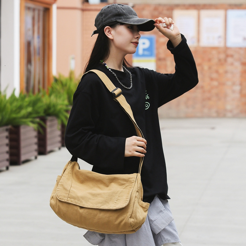 Washed Canvas for Women, Lazy Crossbody Artistic Style College Student Bag, Casual Shoulder Messenger Bag