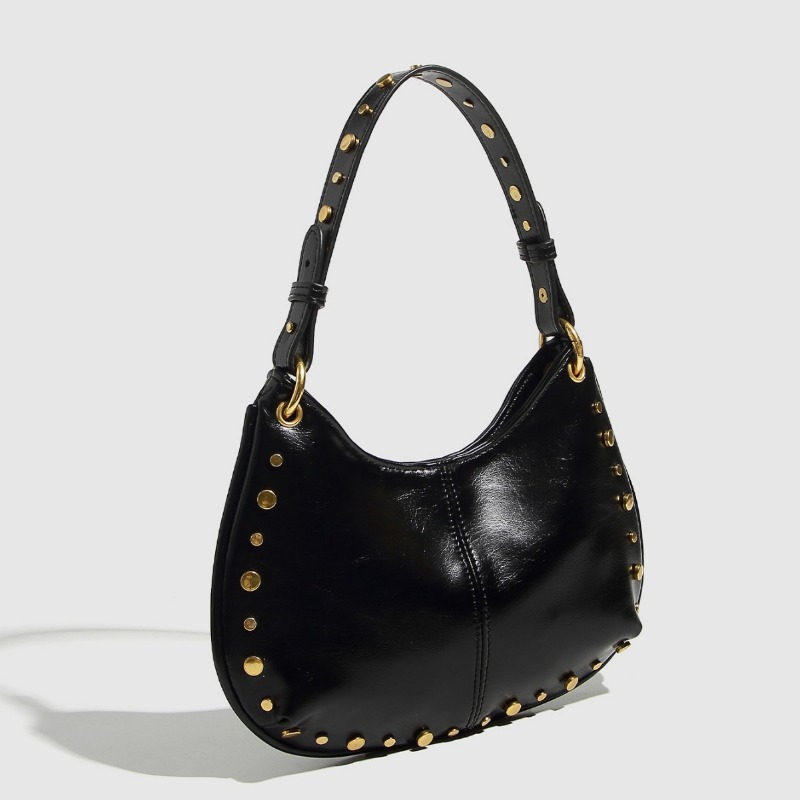 Trendy Fashion Underarm Crossbody Bag with Metal Rivets & Adjustable Chain Strap