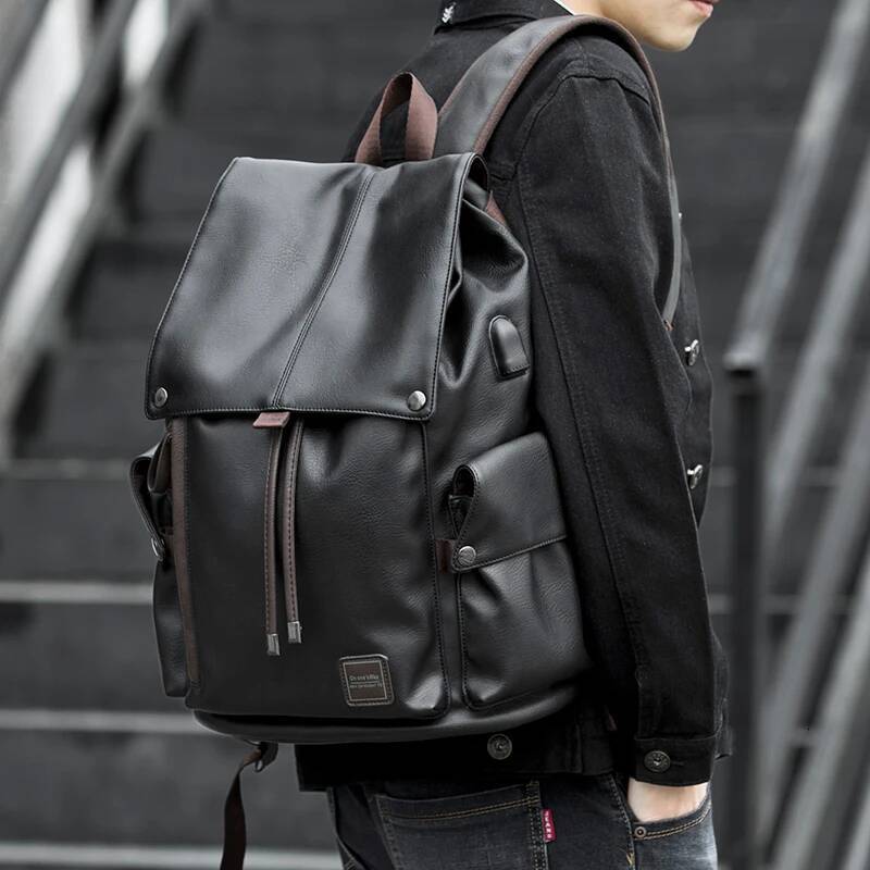 Lether Men Vintage For Teenager Laptop PC Portable Bags Designer Boys Travel Backpack Thin School Mochila high-quality