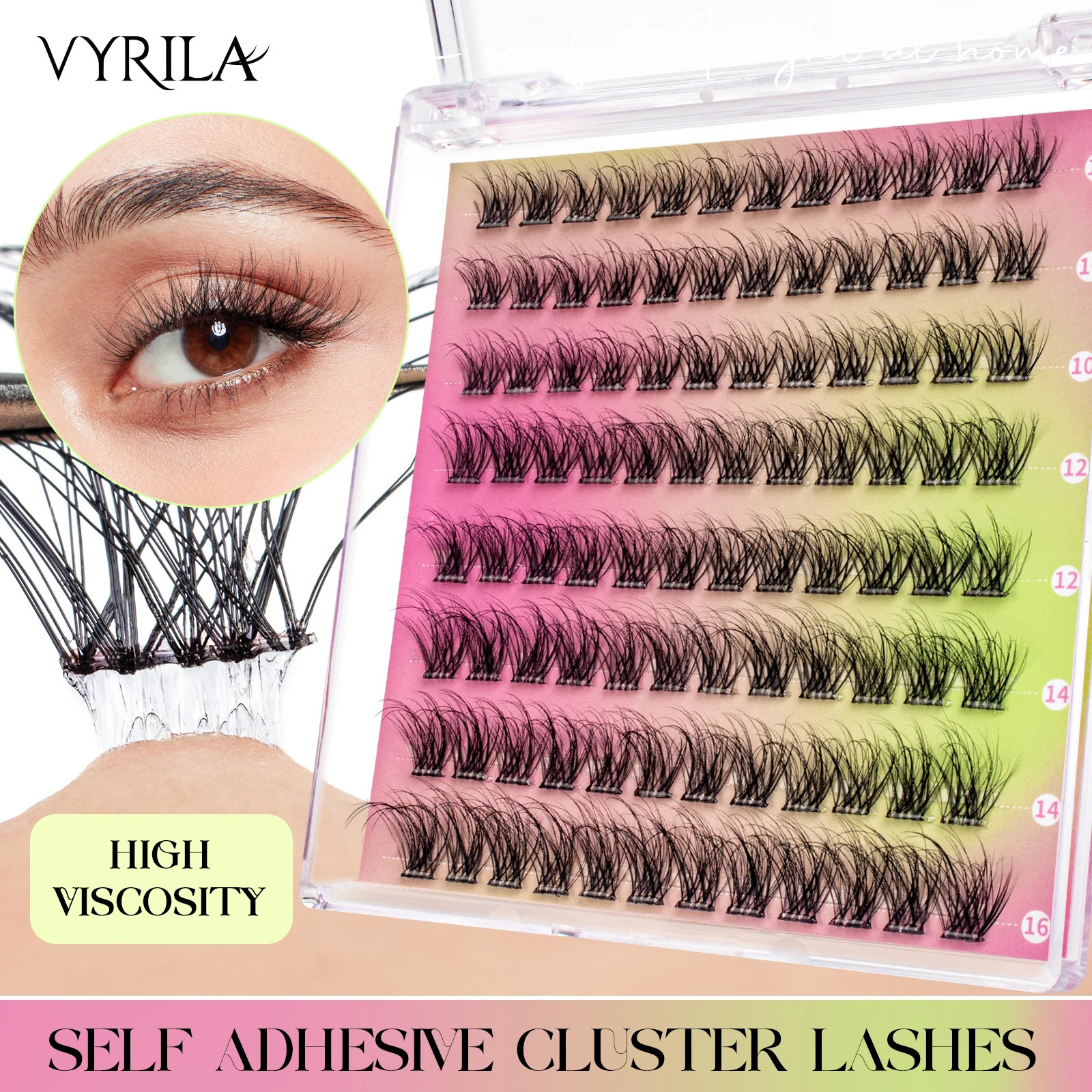 VYRILA Self Adhesive Cluster Lashes Glue-Free DIY Individual Eyelash Extension Natural Soft Lashes No Glue Needed Segmented Lash 250805