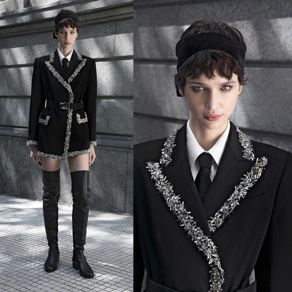 Cosplay Women Blazer Dress Customized Rhinestones Beaded Banquet Party Gowns One Jacket Ladies Business Coat