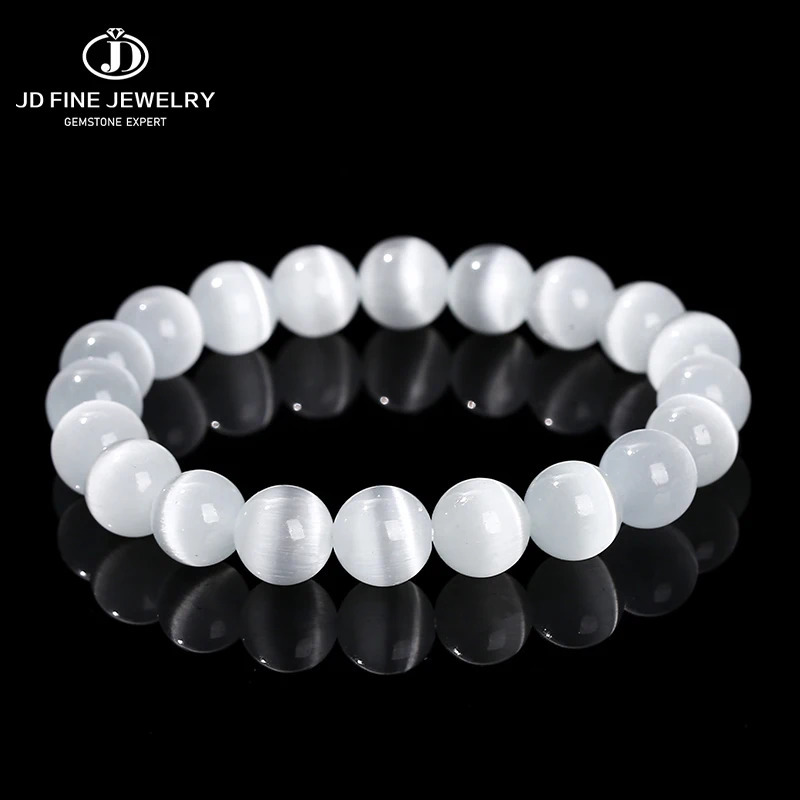 JD Natural Stone White Cat Eyes Stone Bracelet Women Fashion Jewelry Simple Single Circle Beaded Braslet Female Yoga Jewelry 250805