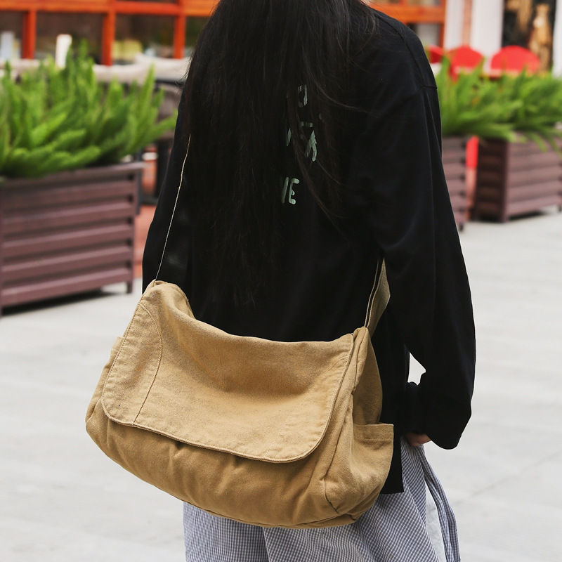 Washed Canvas for Women, Lazy Crossbody Artistic Style College Student Bag, Casual Shoulder Messenger Bag