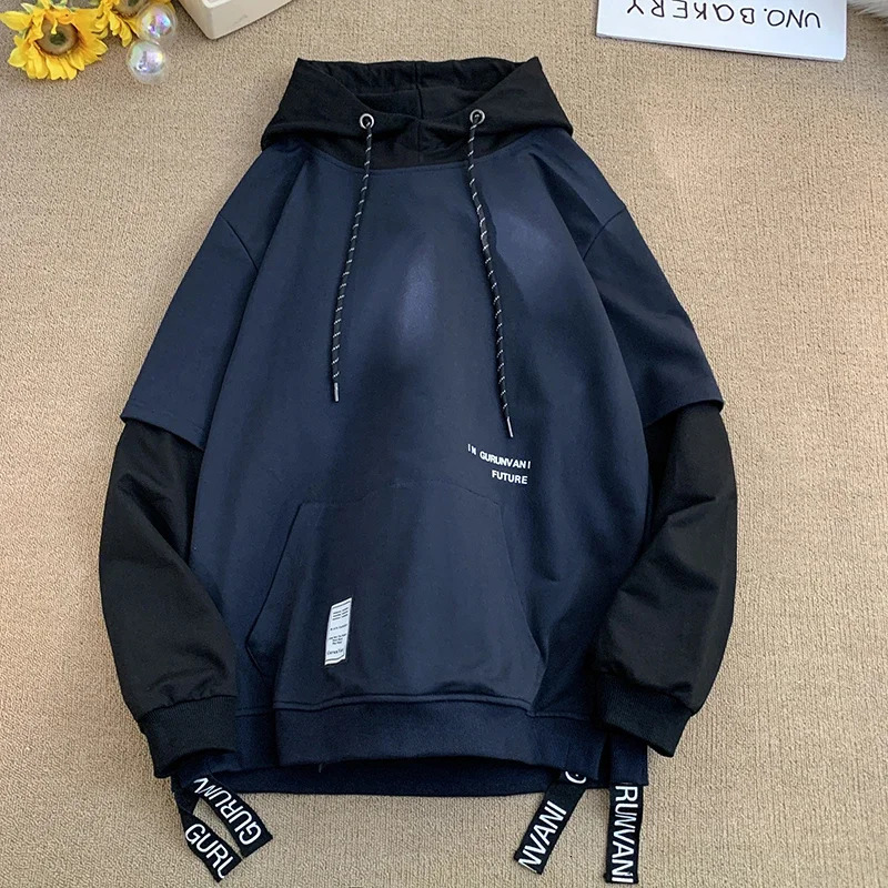 Hoodie Sweatshirt Mens Hip Hop Pullover Hoodies Streetwear Casual Fashion Clothes Colorblock Cotton 250811