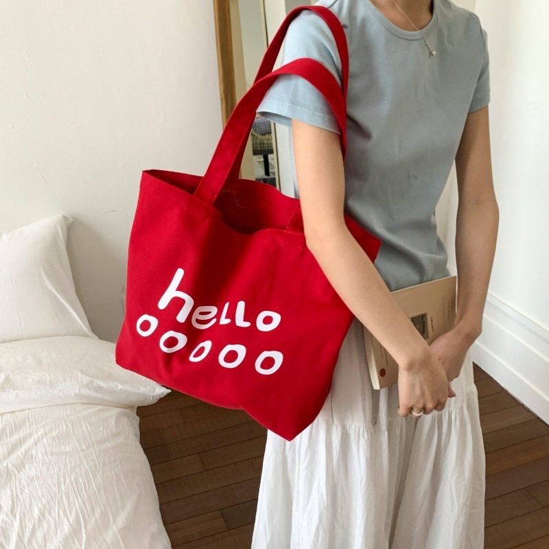 Creative Letter Print Tote Casual Large Capacity Handbag Shoulder Versatile Open Canvas Shopping Bag ddmymoon