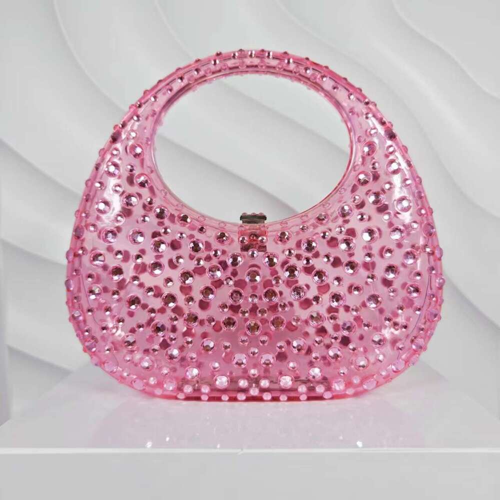 Women's Shiny Transparent Acrylic Box Evening Diamond-encrusted Rhinestone Crescent Moon Clutch Bag