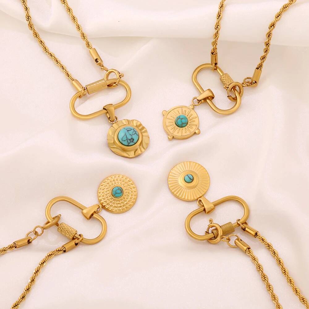 316 Stainless Steel Key Lock Fatima Charm Carabiner Clasp For Women Men Clover Moon Heart Pendant Necklace Jewelry Gift Jewelry for Women