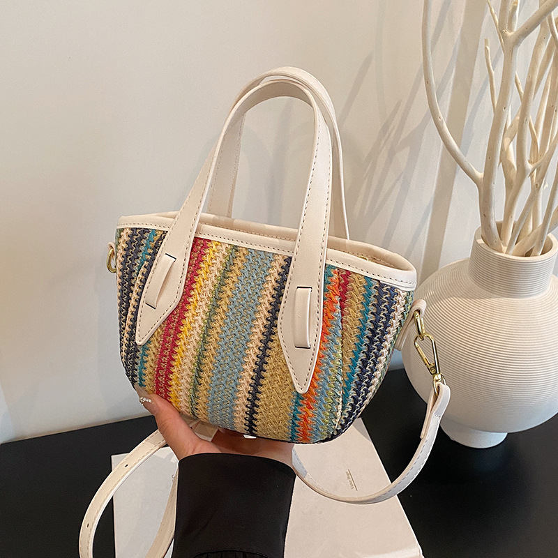 Striped Woven for Women 2025 New Beach Vacation Handheld Shoulder Large Capacity Straw Tote Bag ddmymoon