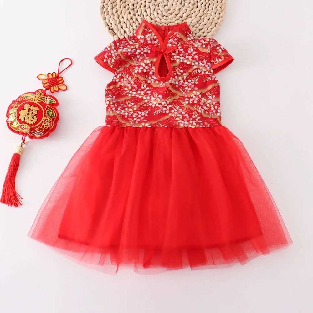Red Girl Summer Dress Qipao Chinese Fashion Performance Kids Cheongsam Baby Mesh Princess Dresses Children Clothing Vestidos W250811
