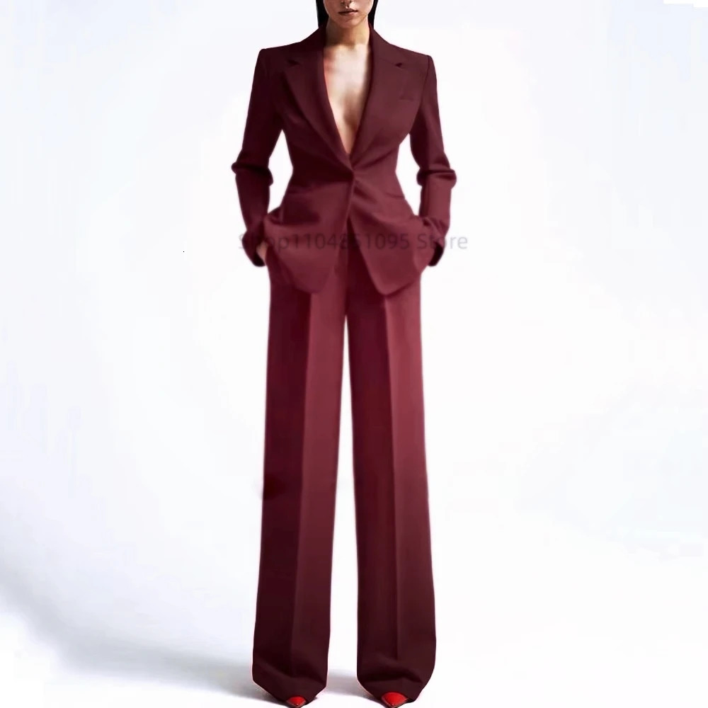 Elegant Solid Womens 2 Piece Suit Lady Business Office Suits Slim Fit One Button Jacket Women Tuxedo Casual SuitsBlazerPants 250809