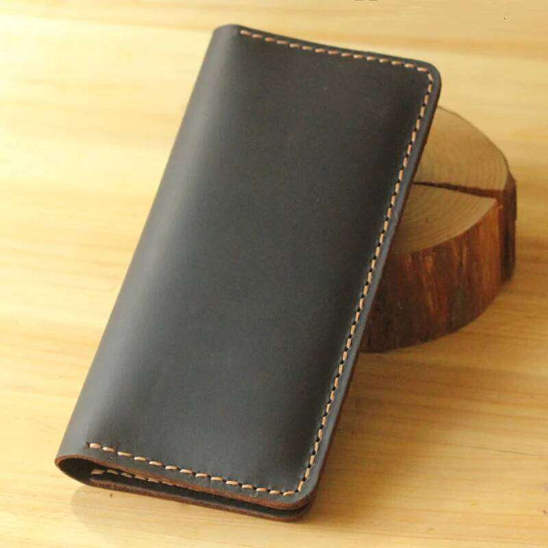 Handmade Vintage Crazy horse Genuine Wallet men Leather long wallet clutch male purse clips money bag