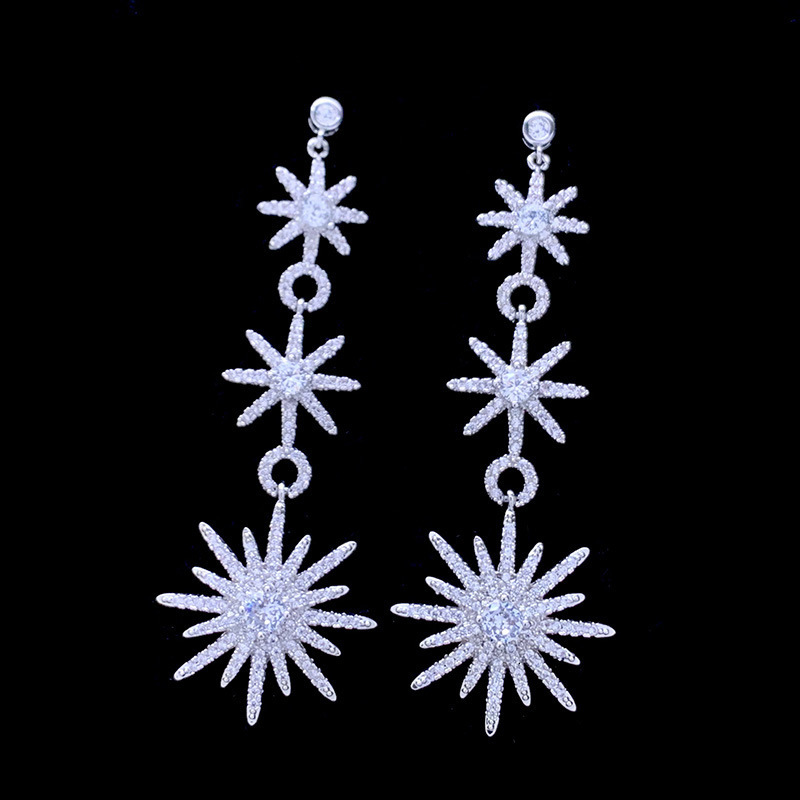 Free Shipping Designer Luxury Jewelry European And American Style Long Octagonal Star Women's Earrings Elegant And Creative Zircon Earrings Fashi