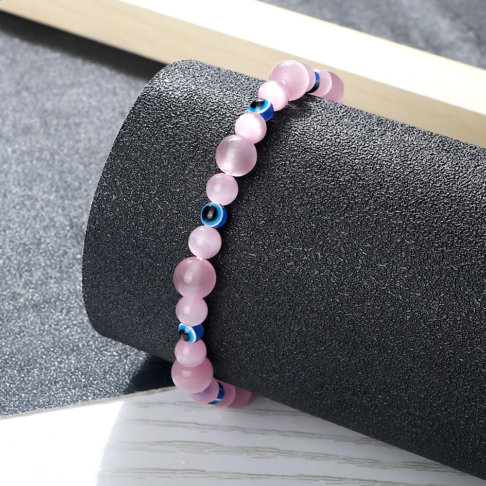 Blue Beaded Bracelets Natural Cat Eye Stone 6 8mm Opal Men Bangles Adjustable Women Bracelet Lucky Yoga Jewelry Gifts 250805
