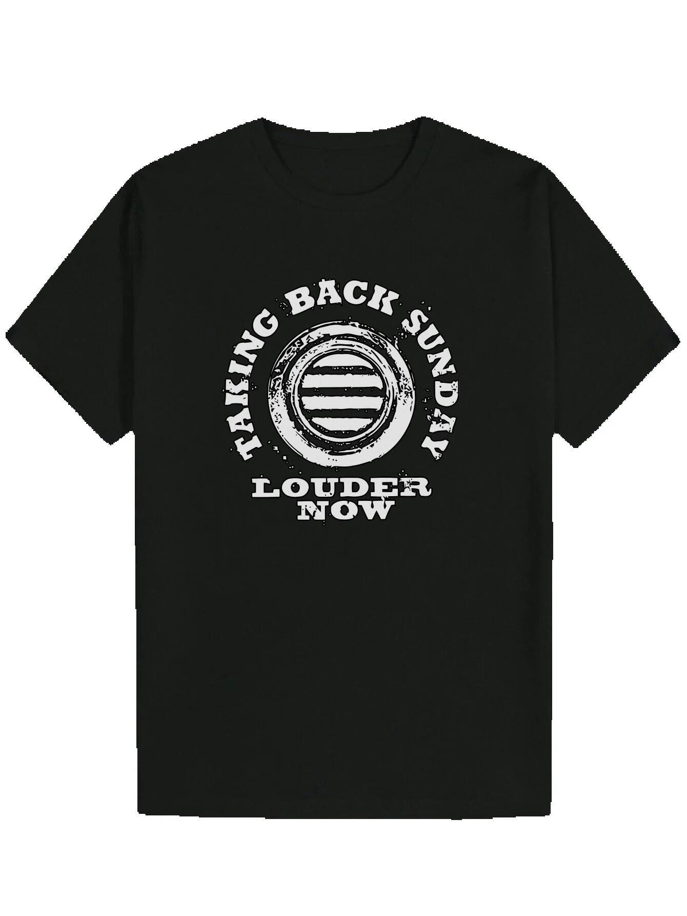 Men's Black Short Sleeve T-Shirt with Eye-Catching 'Take Back Sunday Louder Now' Graphic Print - Summer Breathable Polyester Crew Neck 