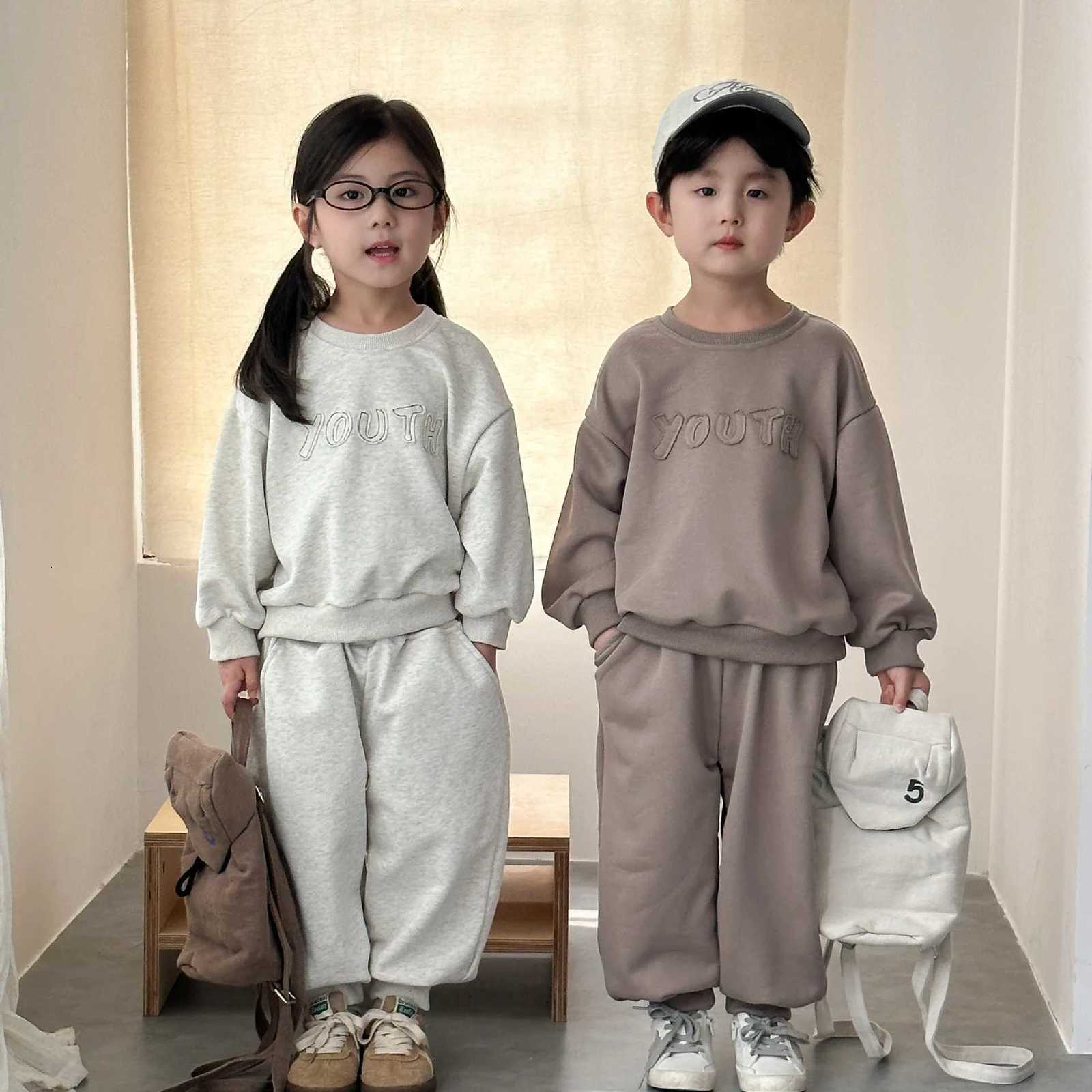 Baby Boys Autumn Sport Sets Round Neck Sweatshirt+Elastic Waist Pant Toddler Boys Sets Solid Color Simple Casual 1-8Y Boys Sets Z250811