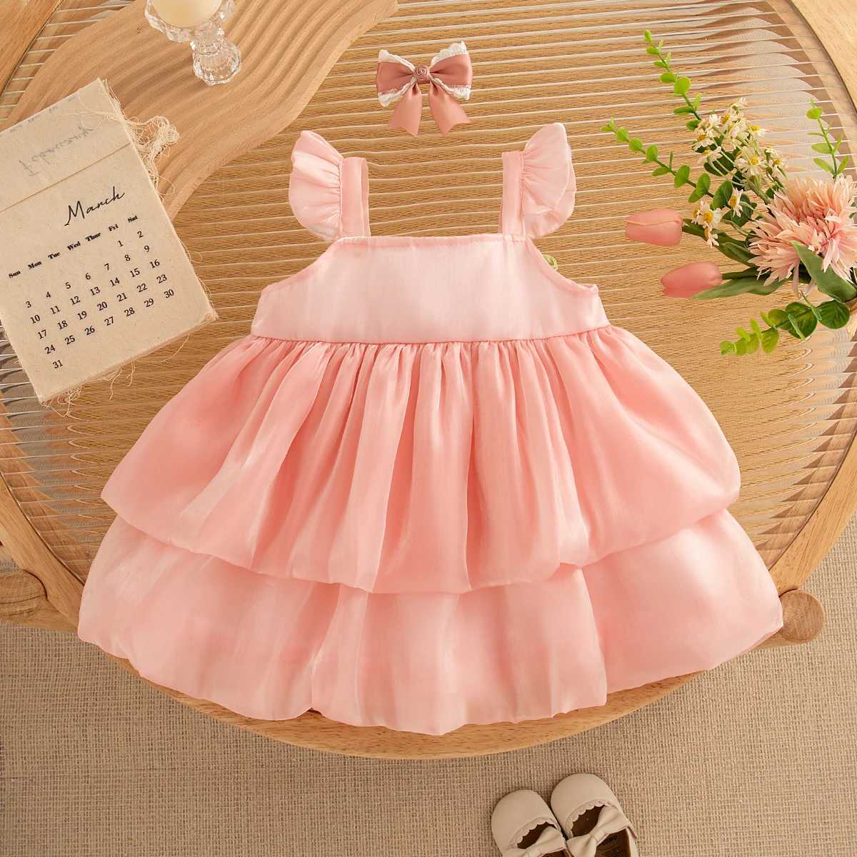 Baby Girl Clothes Summer Tulip Pattern Solid Color Halter Puffy Girls Dress Cute Casual Princess Dress for Baby Girl W250811