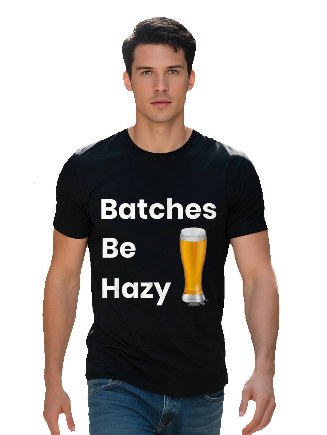 Men s Batches Be Hazy Brewery Graphic T Shirt Cotton Casual Short Sleeve Tee with Beer Mug Design Black 3858f 6fb98