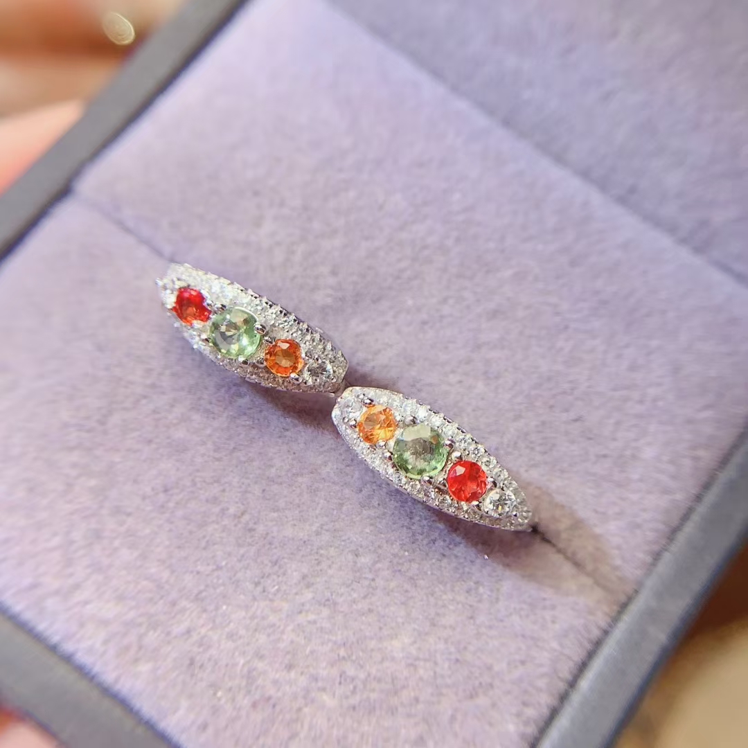 Allergy free 925 silver sapphire hoop earrings with thick 18K gold plating 3mm and 4mm natural sapphire earrings for party