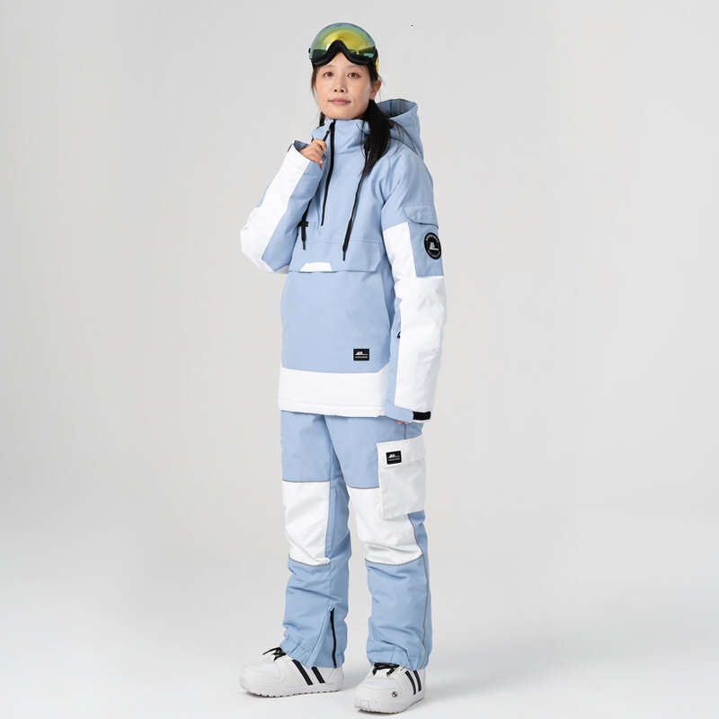 New contrast color suit set windproof waterproof warm breathable hoodie leggings ski pants men and women one piece