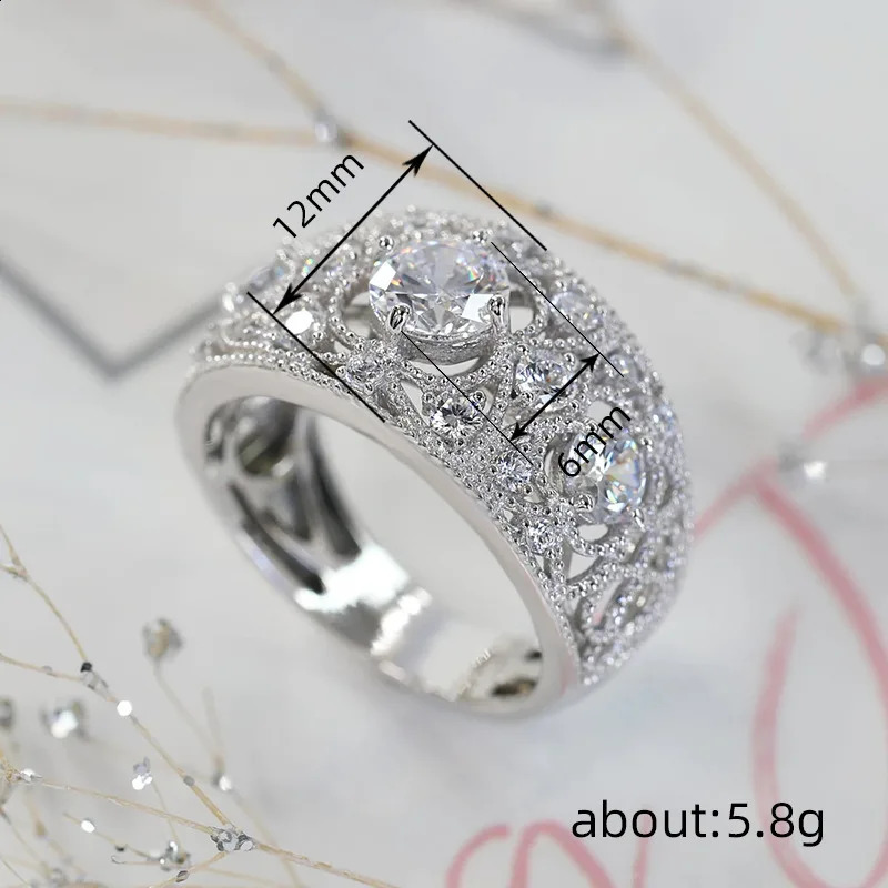 Vintage Female Ring 925 Sterling Silver Sparkling Crystal Rings for Women Full with Zircon Hollow Out ed Wedding Jewelry 250807