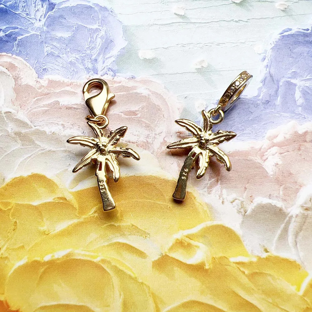 Gold Color Dangle Charm Coconut Palm Tree Women Men Summer Ethnic 925 Sterling Silver Pendant 250807