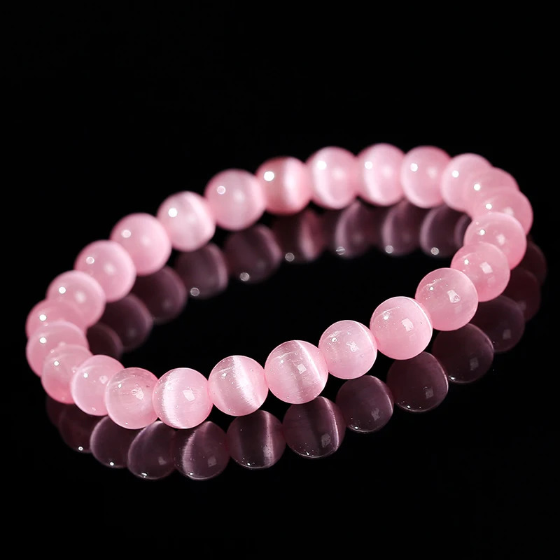 JD Natural Stone Dark Pink Cat Eyes Stone Strand Bracelet Women Simple Jewelry Gifts Round Bead Elastic Rope Bracelet For Girls 250805