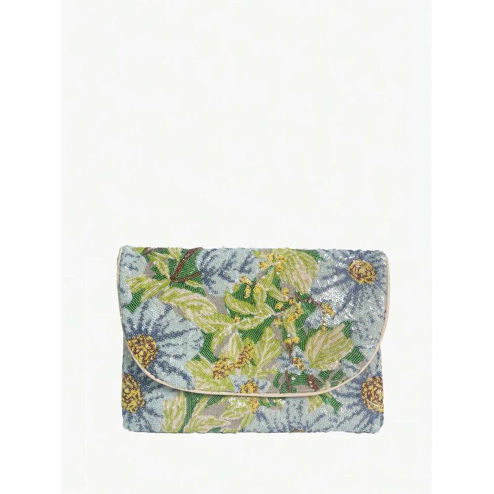 Women's elegant random shiny sequin flower pattern flip large capacity envelope bag, suitable for wedding banquets