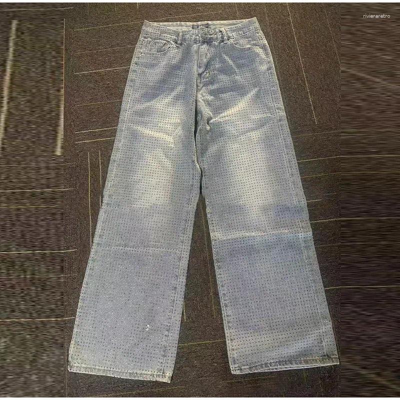 Women's Jeans Sparkling Women Slight Blue All-Over Rhinestone Denim Full s Pants High Waist Straight Luxury Casual Daily Trousers Z260313