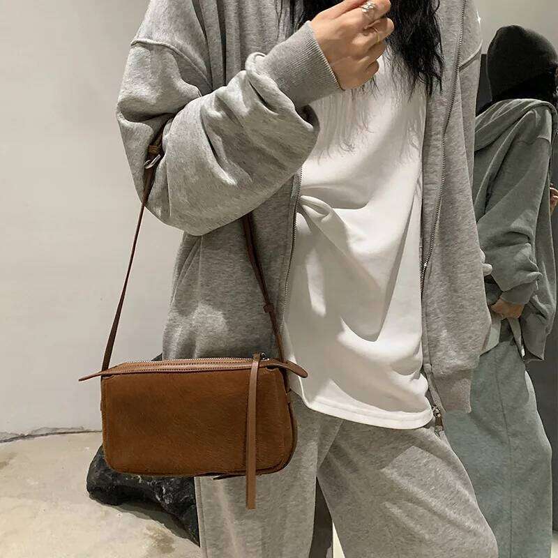 New Autumn 2026 Shoulder Simple First Layer Cowhide Suede Square Flap Small Thin Design Daily-use Women Crossbody Bag