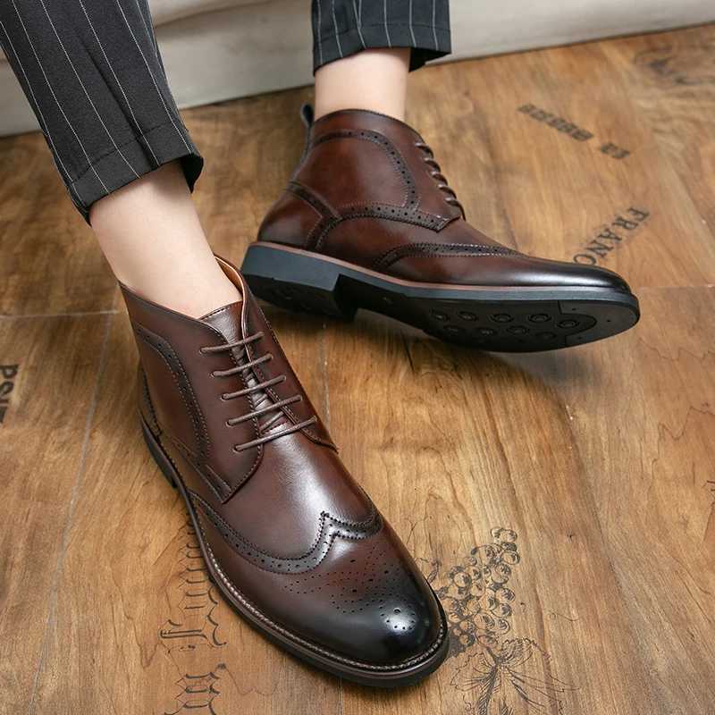 Genuine Leather Luxury Footwear Designer Formal Brogue Dress Winter Business Shoes for Men Fashion Chelsea Casual Ankle Boots Size 45 W250811