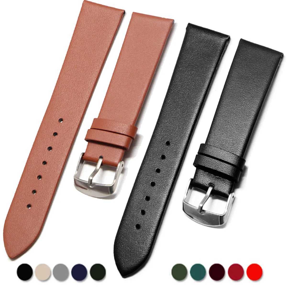 12mm 14mm 16mm 18mm 20mm 22mm Genuine Leather Watch Strap with Silver Pin Buckle W250811