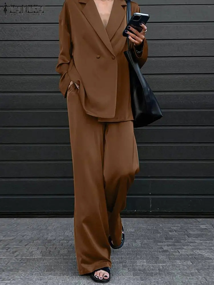 Fashion Women Loose Pants Sets ZANZEA Long Sleeve Shirts Wide Leg Pants Oversized Office Lady Outfits Tracksuit Streetwears 250805